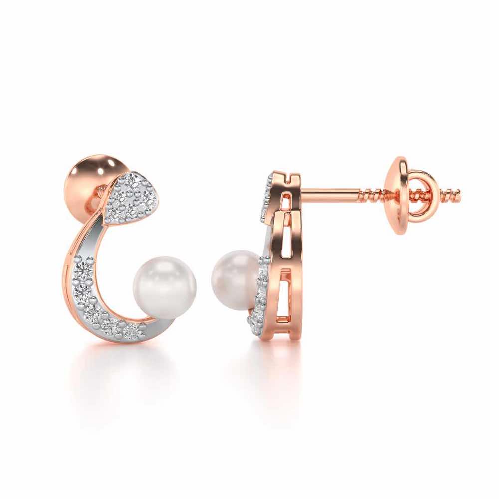 Regalia Silver Pearl Earrings - Rose Gold - Image 4