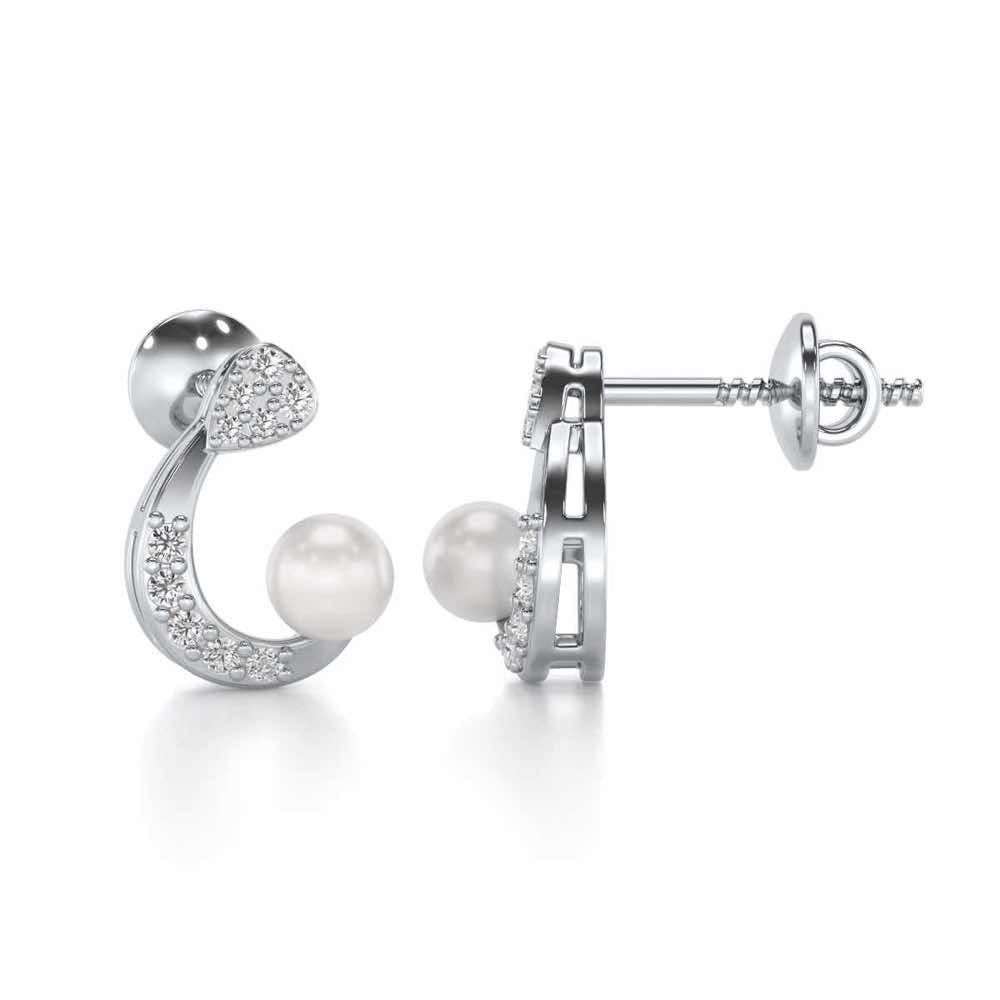 Regalia Silver Pearl Earrings - White Gold - Image 4