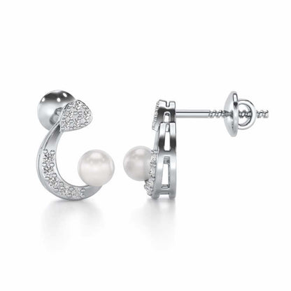 Regalia Silver Pearl Earrings - White Gold - Image 4