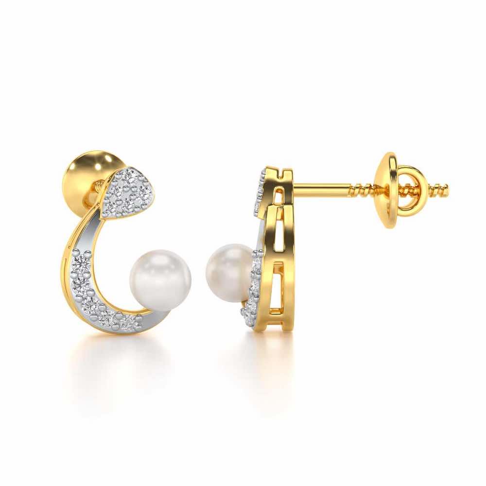 Regalia Silver Pearl Earrings - Yellow Gold - Image 4