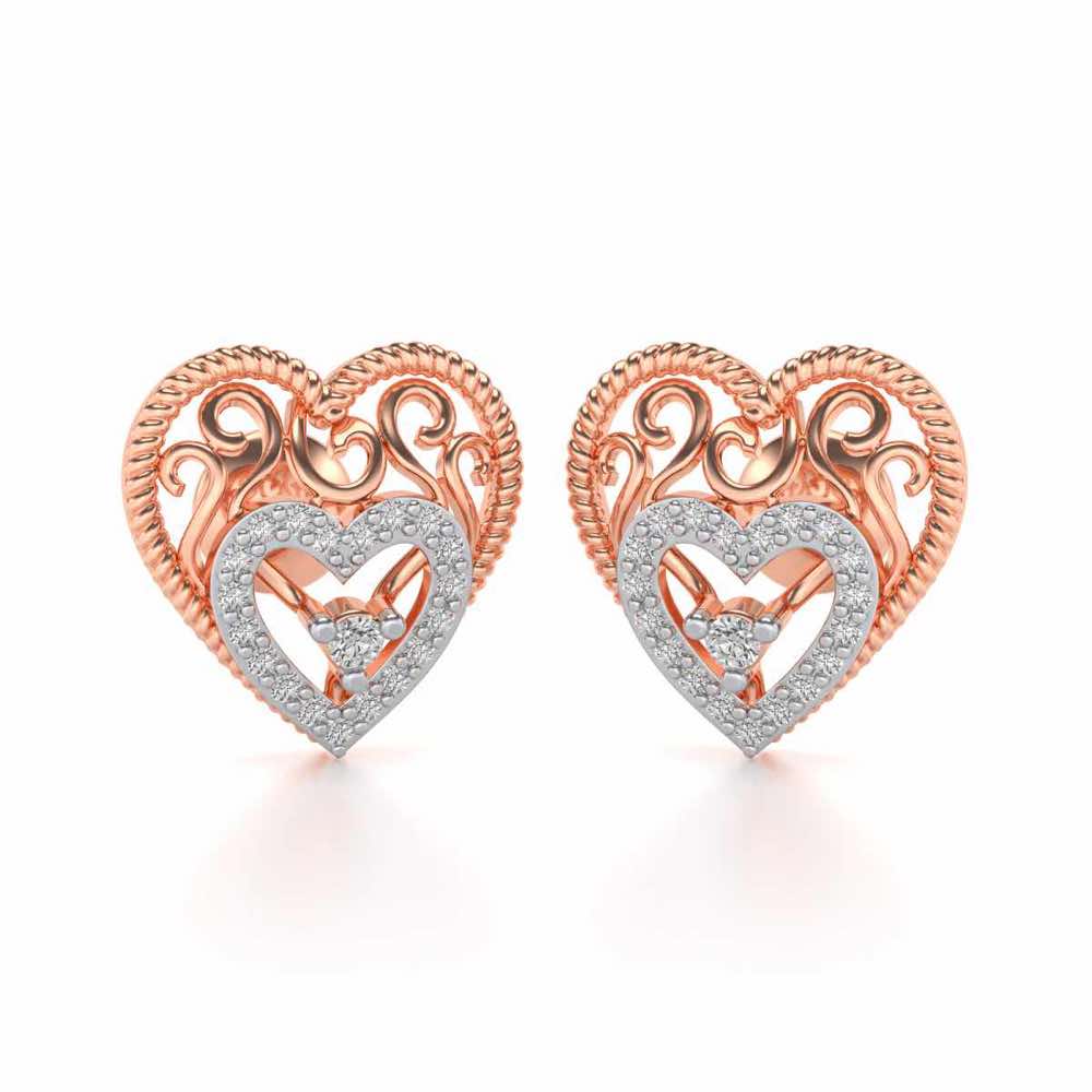 Reine Hearts Silver Studs - Rose Gold - Image 1