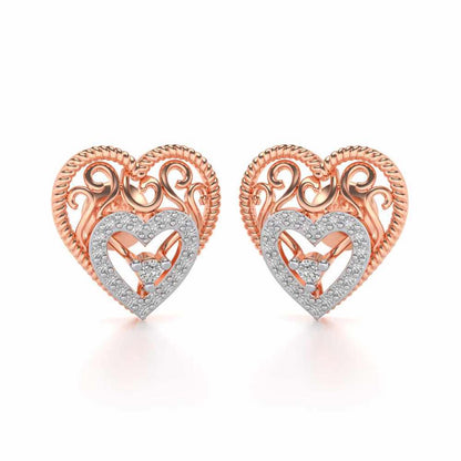 Reine Hearts Silver Studs - Rose Gold - Image 1