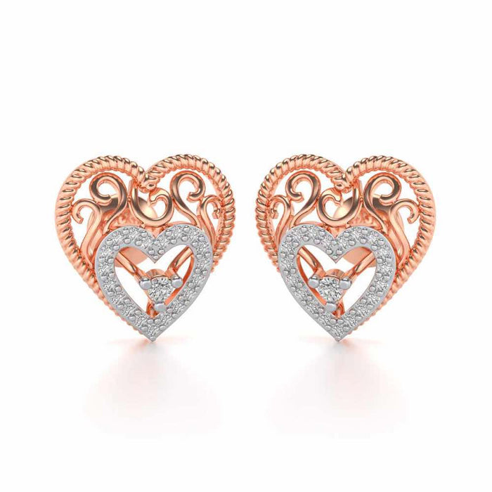 Reine Hearts Silver Studs - Rose Gold - Image 1