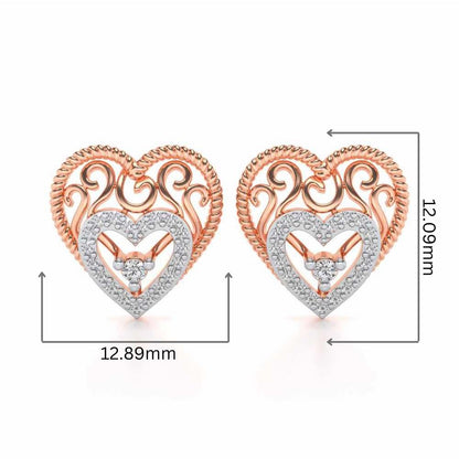 Reine Hearts Silver Studs - Rose Gold - Image 2