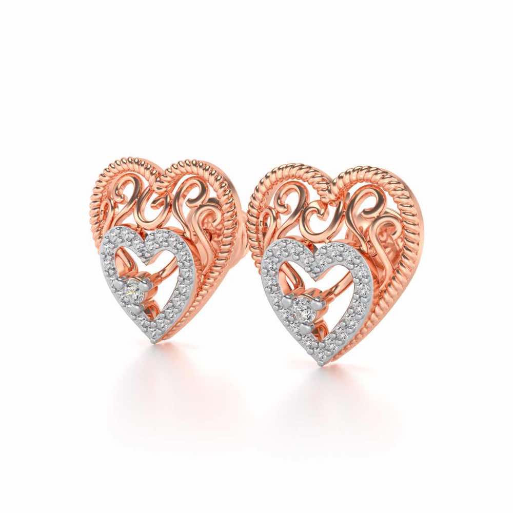 Reine Hearts Silver Studs - Rose Gold - Image 3