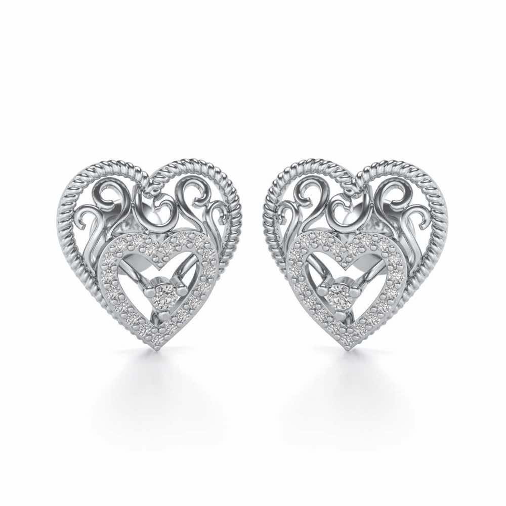 Reine Hearts Silver Studs - White Gold - Image 1