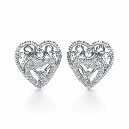 Reine Hearts Silver Studs - White Gold - Image 1