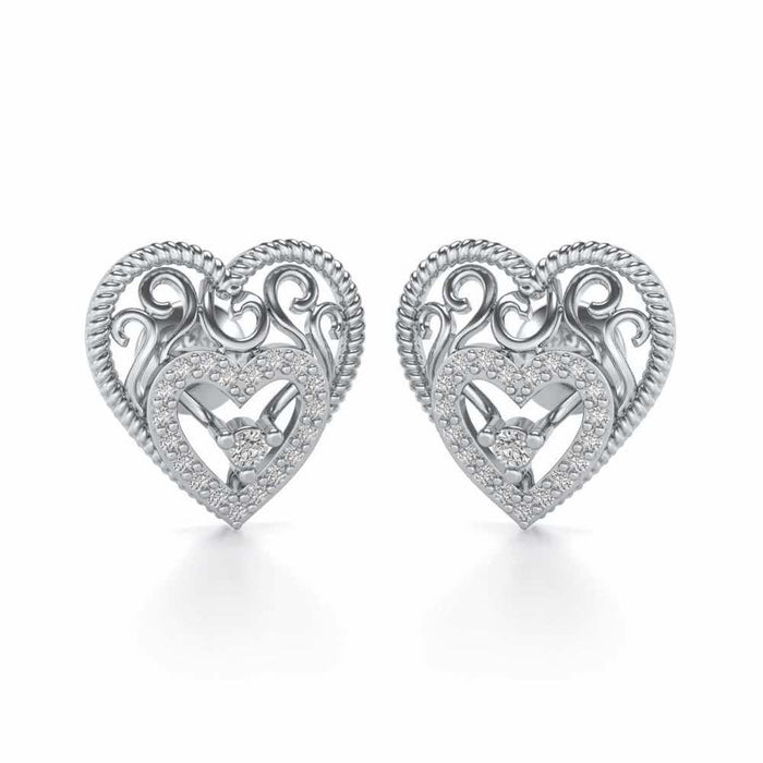 Reine Hearts Silver Studs - White Gold - Image 1