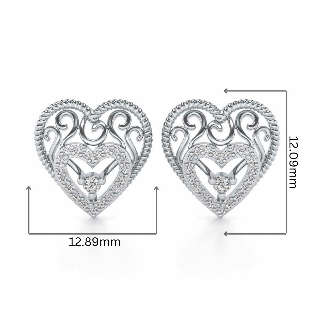 Reine Hearts Silver Studs - White Gold - Image 2