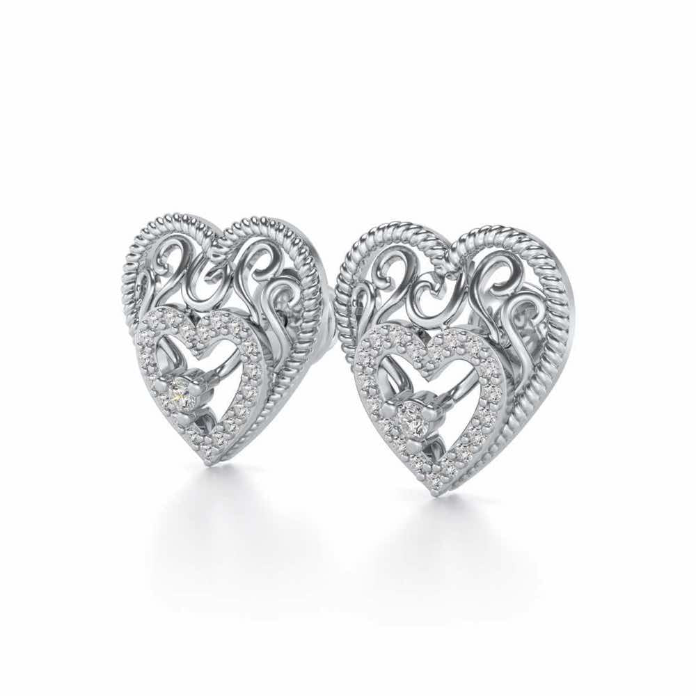 Reine Hearts Silver Studs - White Gold - Image 3