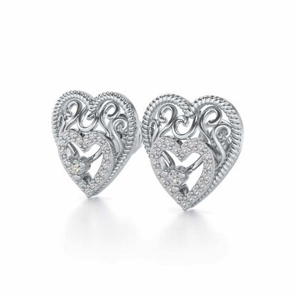 Reine Hearts Silver Studs - White Gold - Image 3