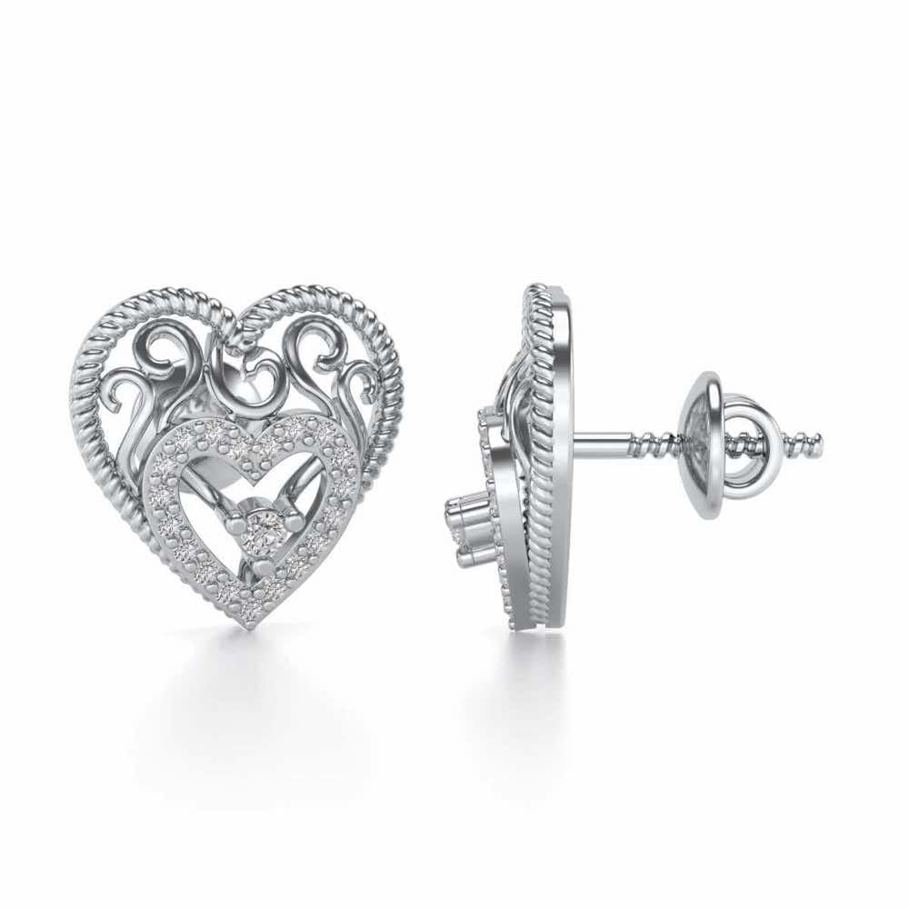 Reine Hearts Silver Studs - White Gold - Image 4