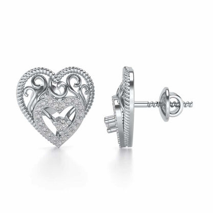 Reine Hearts Silver Studs - White Gold - Image 4