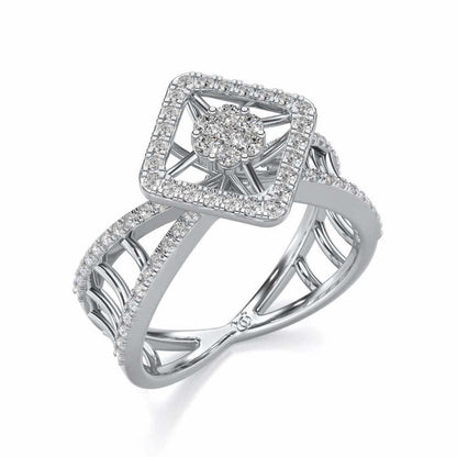 Rhombus Eye Silver Ring - White Gold - Image 1