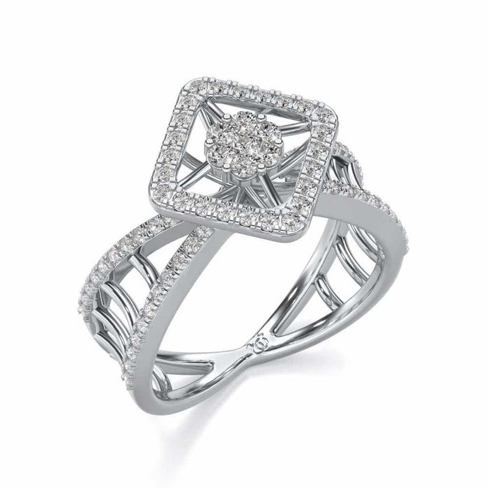Rhombus Eye Silver Ring - White Gold - Image 1