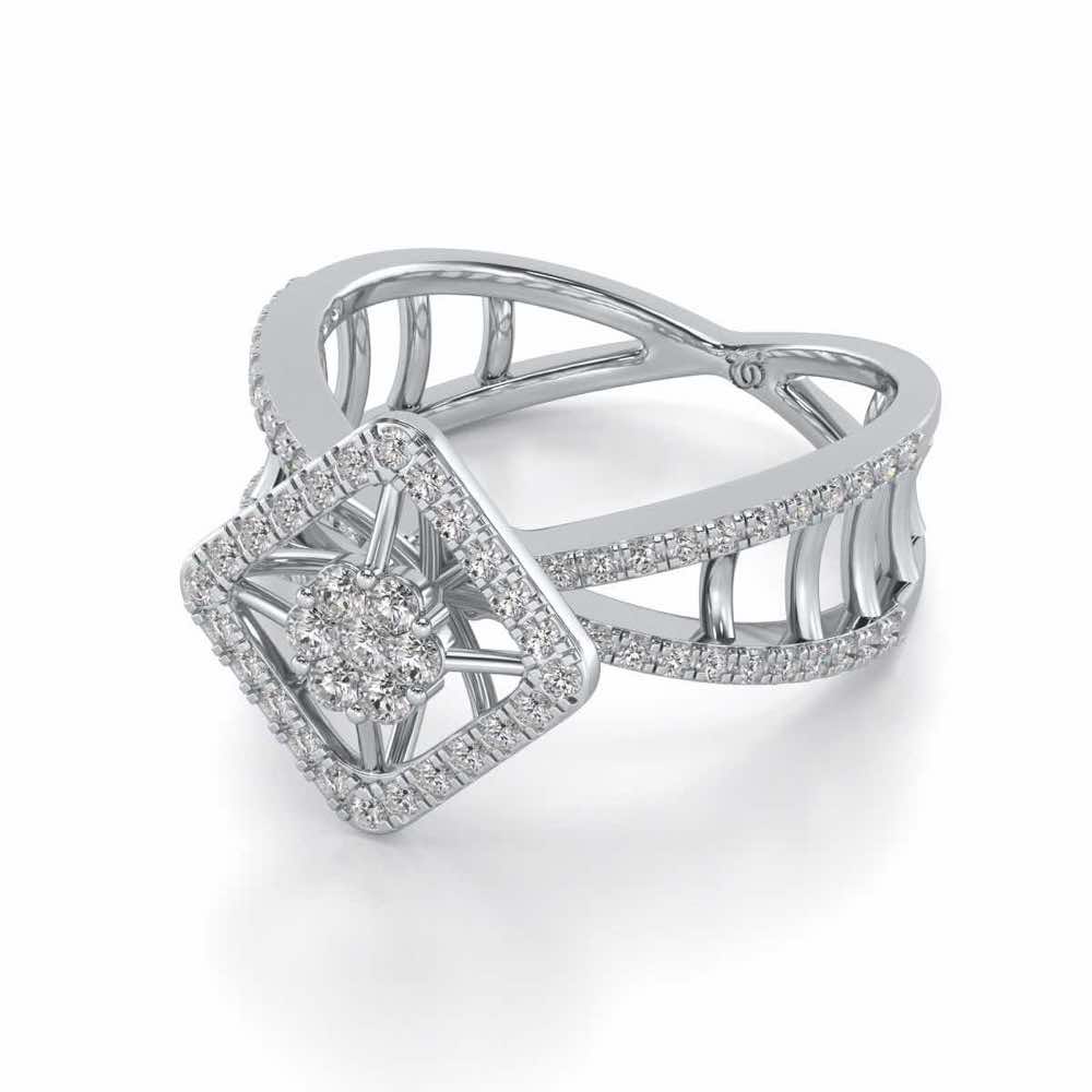 Rhombus Eye Silver Ring - White Gold - Image 2