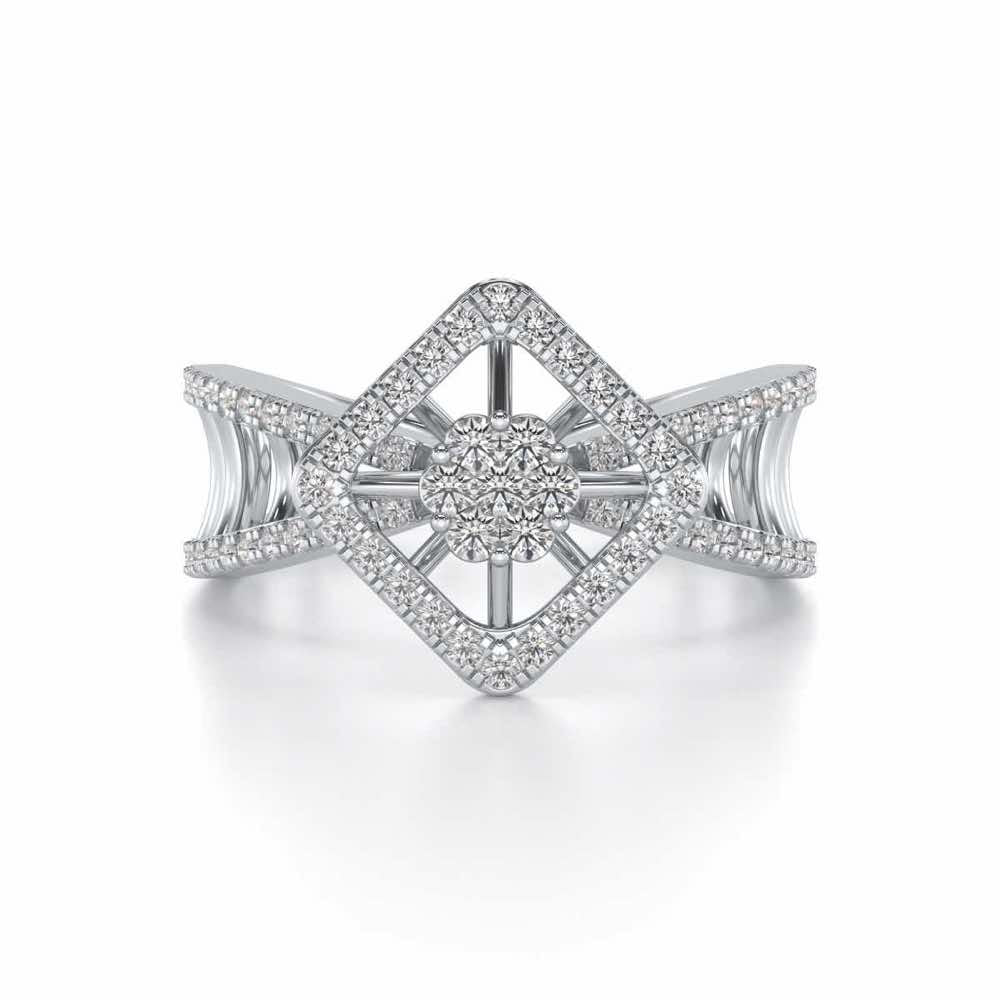 Rhombus Eye Silver Ring - White Gold - Image 4
