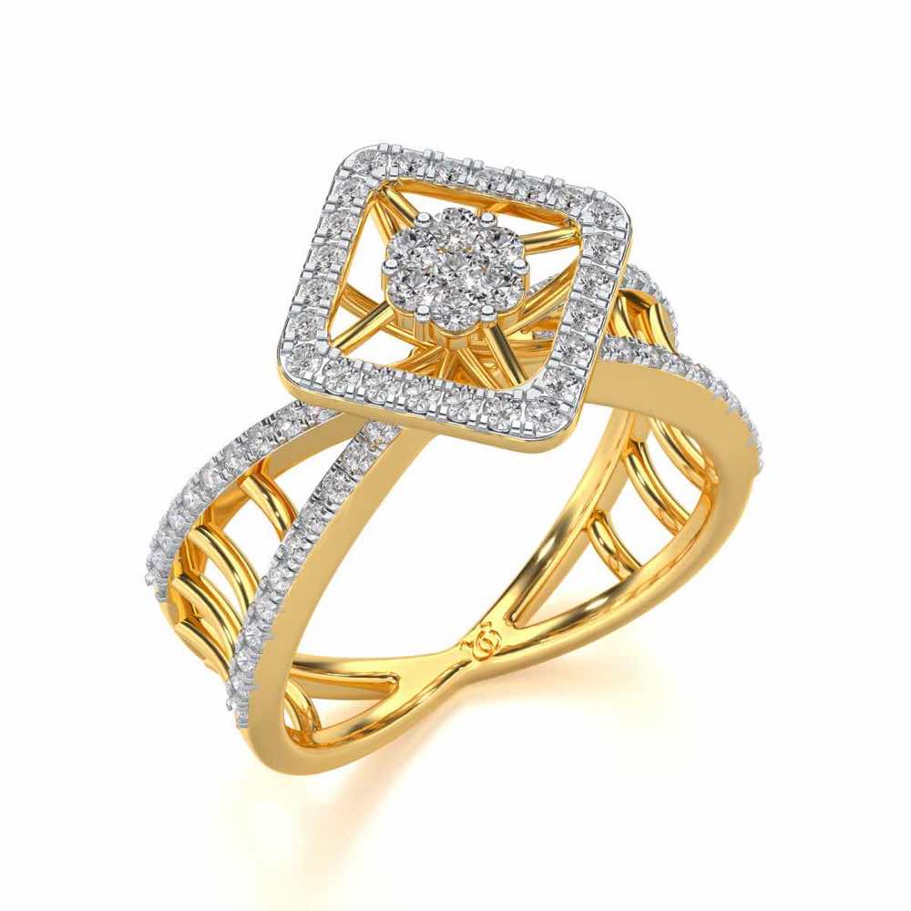 Rhombus Eye Silver Ring - Yellow Gold - Image 1