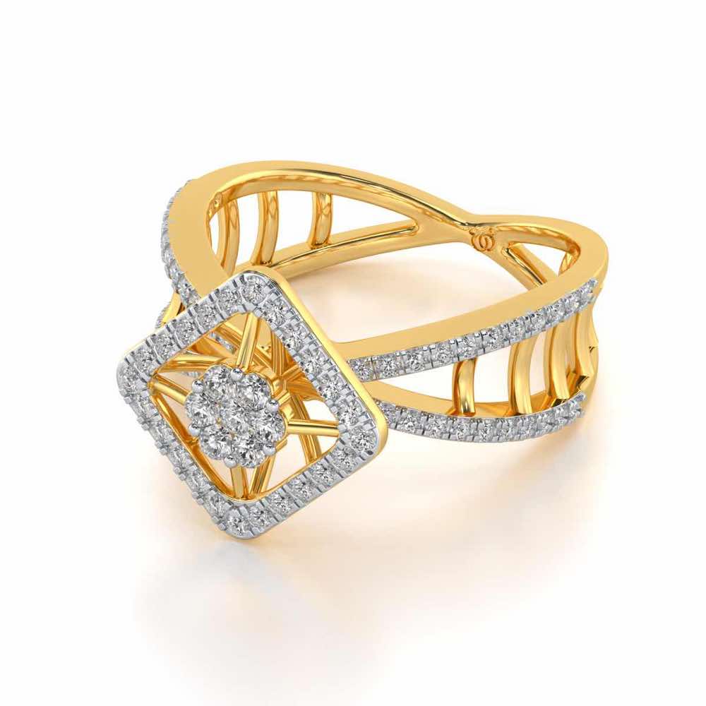 Rhombus Eye Silver Ring - Yellow Gold - Image 2