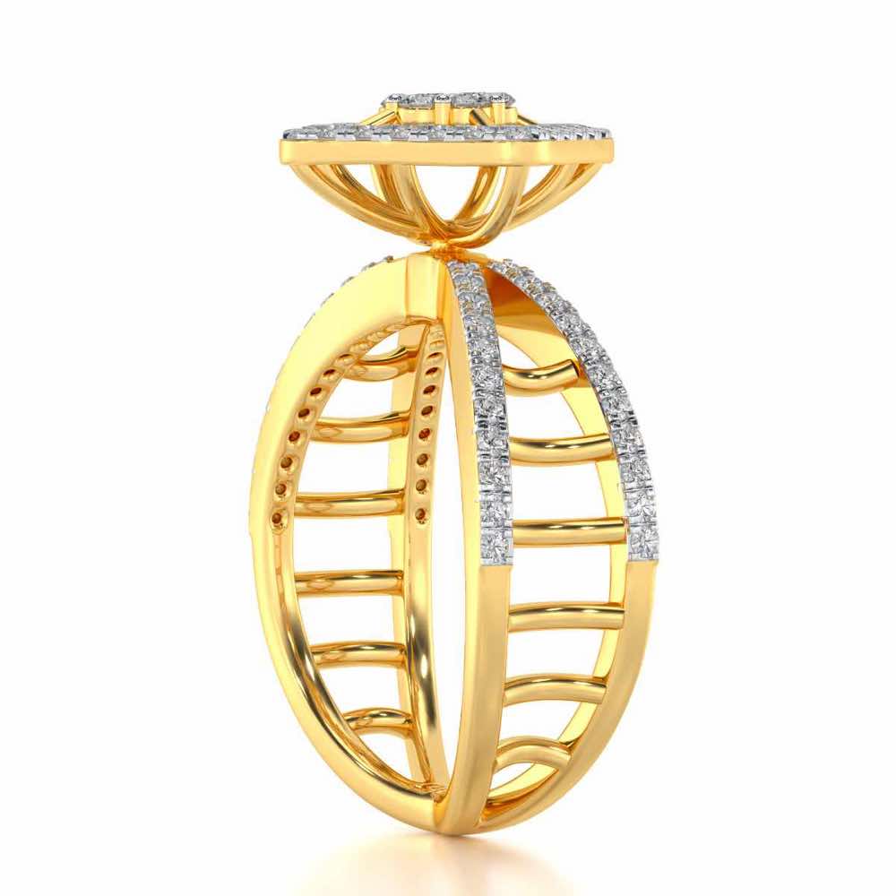 Rhombus Eye Silver Ring - Yellow Gold - Image 3