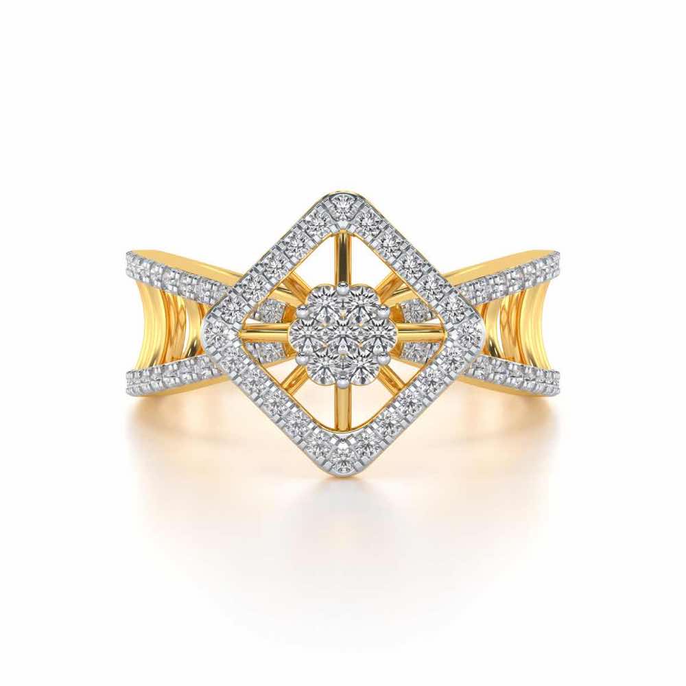 Rhombus Eye Silver Ring - Yellow Gold - Image 4