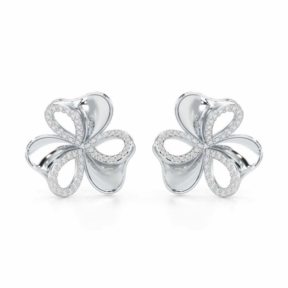 Ribbon Entwined Silver Earrings - White Gold - Image 1