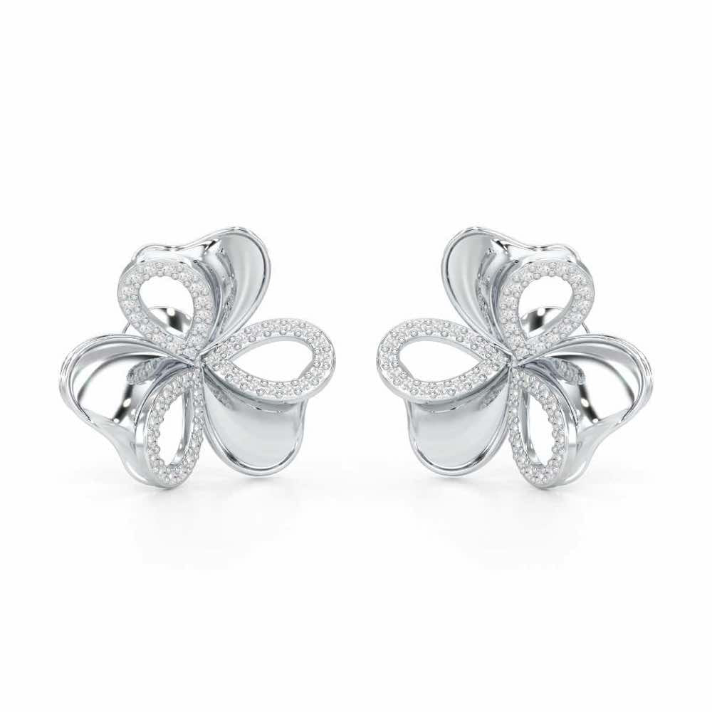 Ribbon Entwined Silver Earrings - White Gold - Image 2