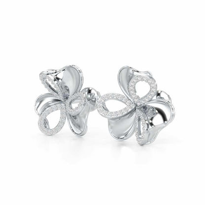 Ribbon Entwined Silver Earrings - White Gold - Image 3