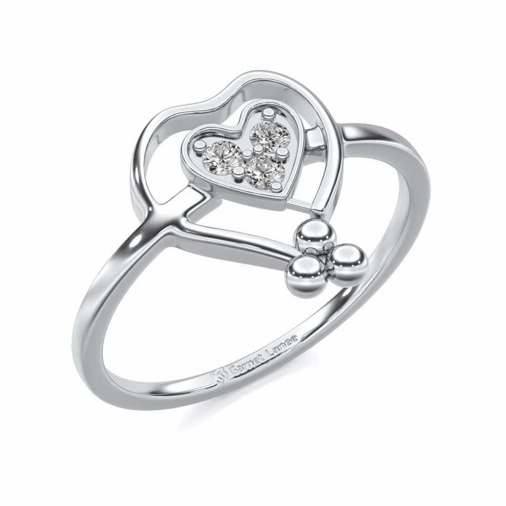 Ringing Heart Silver Ring - White Gold - Image 1