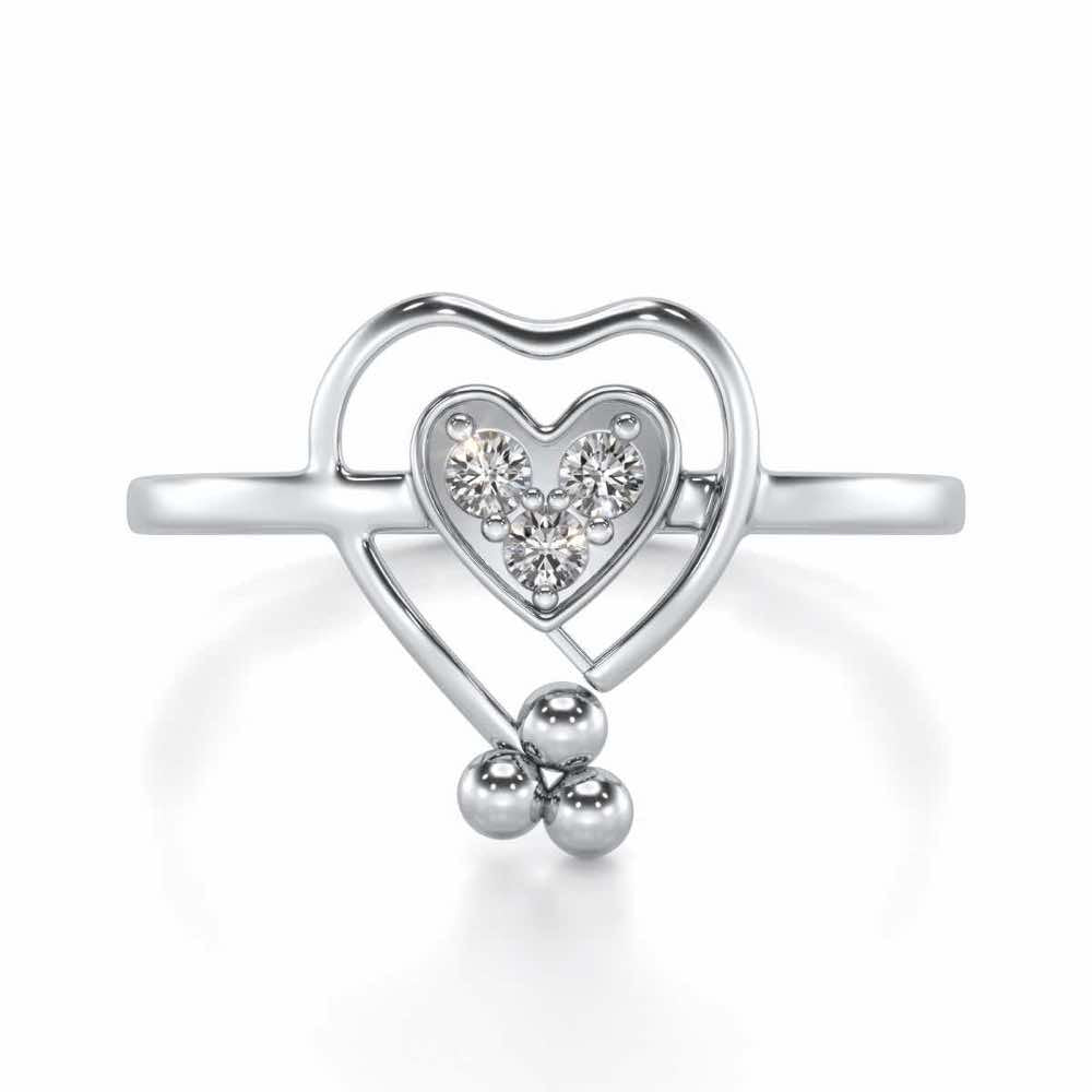 Ringing Heart Silver Ring - White Gold - Image 4