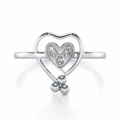 Ringing Heart Silver Ring - White Gold - Image 4