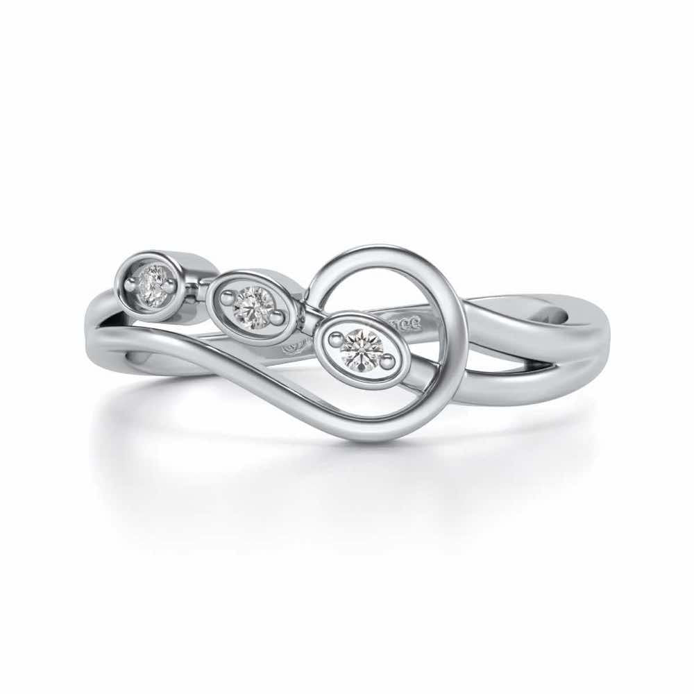 Ripple Triple Silver Ring - White Gold - Image 4