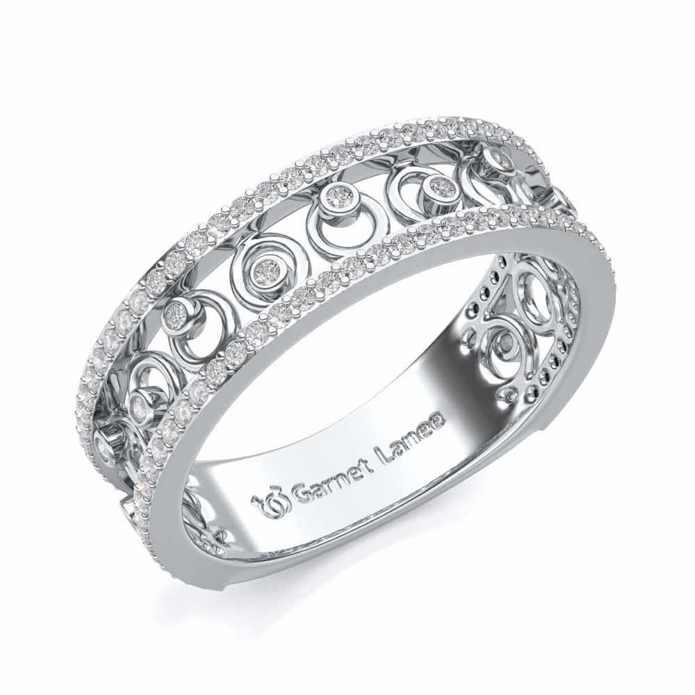 Rolling Eyes Silver Band Ring - White Gold - Image 1