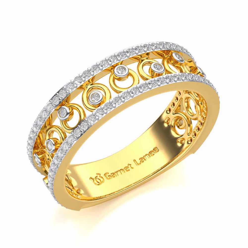 Rolling Eyes Silver Band Ring - Yellow Gold - Image 1