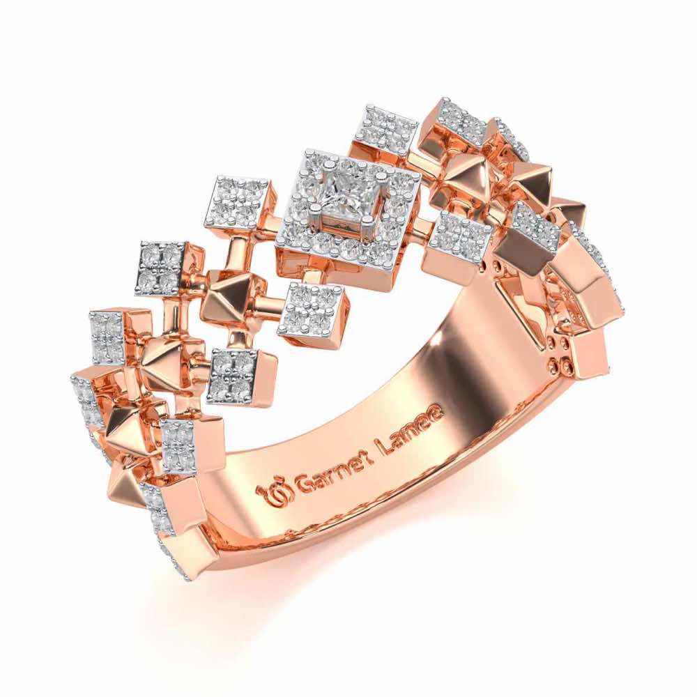 Rom Pom Silver Band Ring - Rose Gold - Image 1