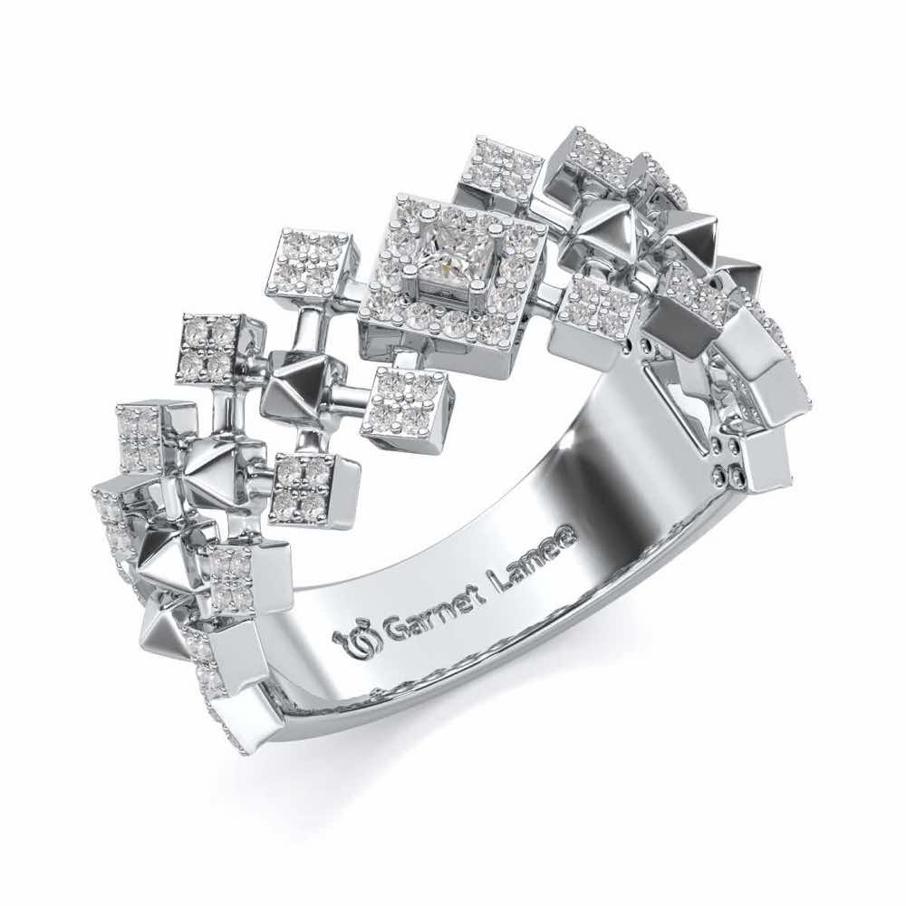 Rom Pom Silver Band Ring - White Gold - Image 1