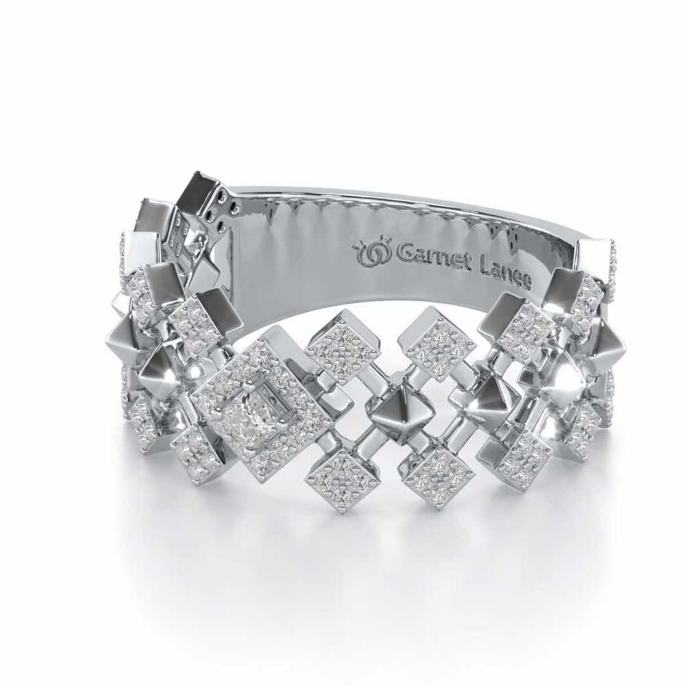 Rom Pom Silver Band Ring - White Gold - Image 2