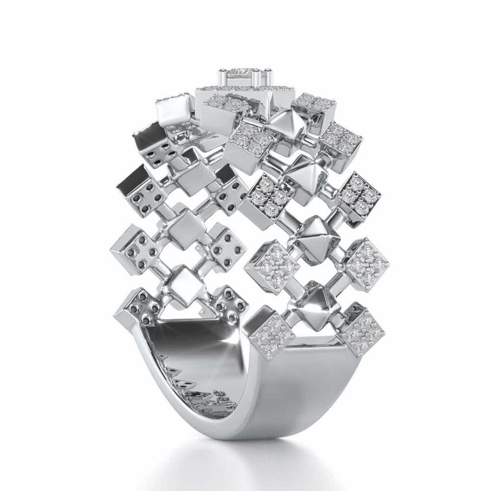 Rom Pom Silver Band Ring - White Gold - Image 3