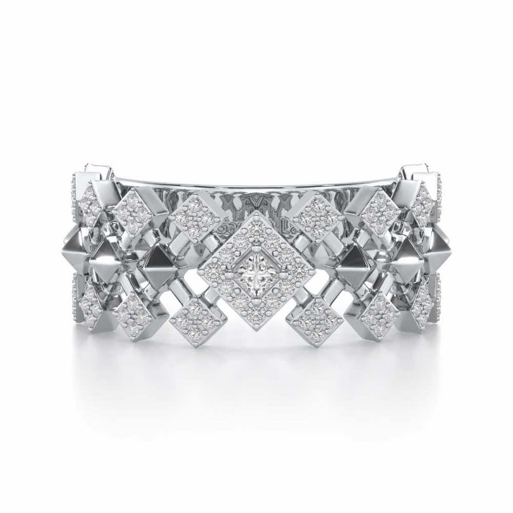 Rom Pom Silver Band Ring - White Gold - Image 4
