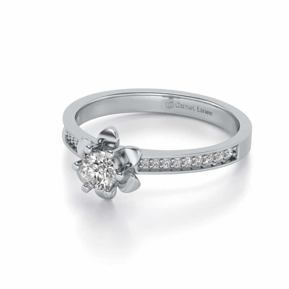 Roseate Solitaire Silver Ring - White Gold - Image 2