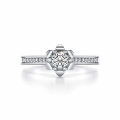 Roseate Solitaire Silver Ring - White Gold - Image 4