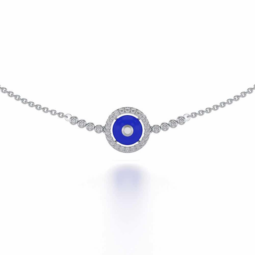 Round Amulet Silver Necklace - White Gold - Image 1