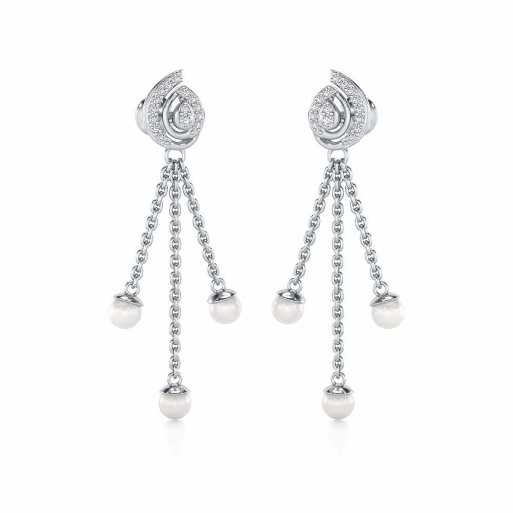 Royal Silver Dangler Earrings - White Gold - Image 2