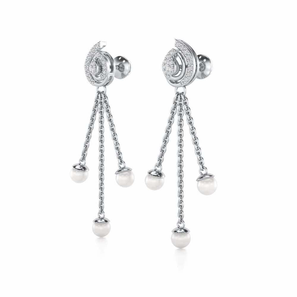 Royal Silver Dangler Earrings - White Gold - Image 3