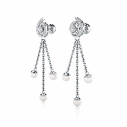 Royal Silver Dangler Earrings - White Gold - Image 3