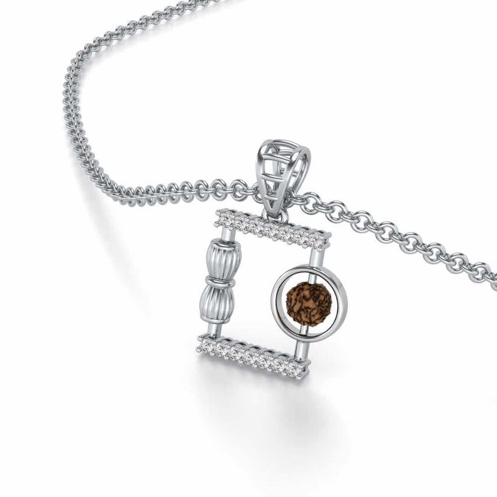 Rudraksh Silver Pendant - White Gold - Image 2