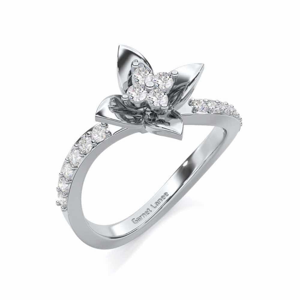 Rustic Bloom Silver Ring - White Gold - Image 1
