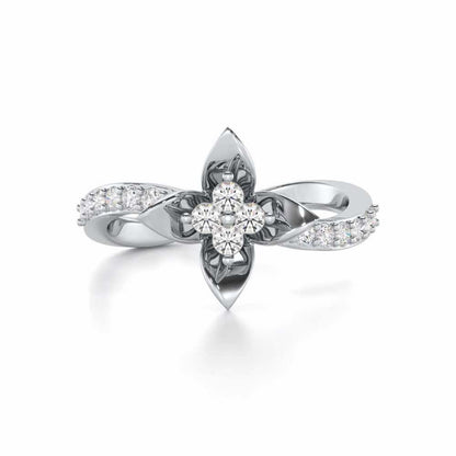 Rustic Bloom Silver Ring - White Gold - Image 4