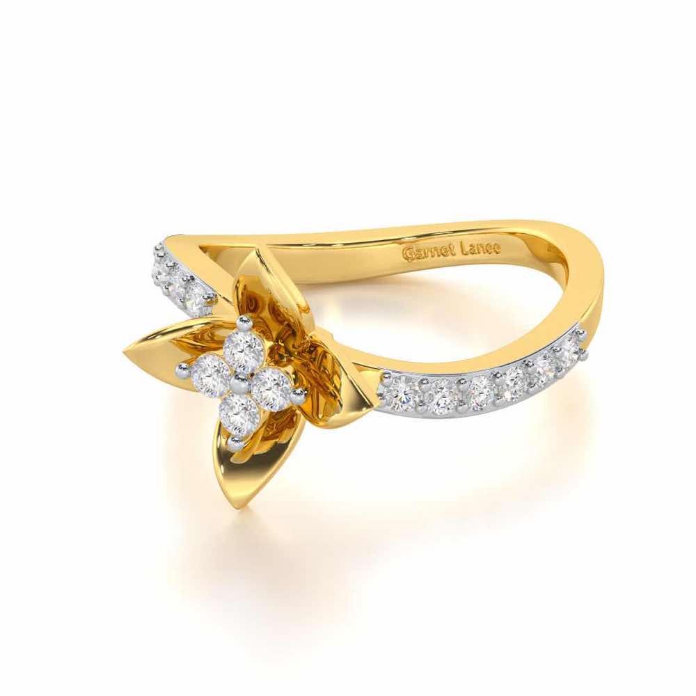 Rustic Bloom Silver Ring - Yellow Gold - Image 2