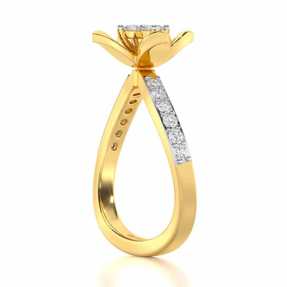 Rustic Bloom Silver Ring - Yellow Gold - Image 3